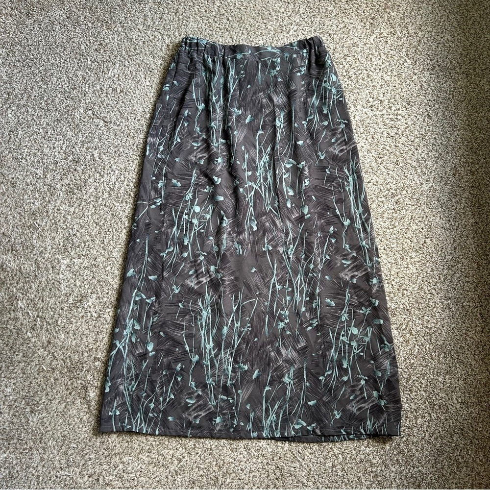TanJay Gray and Teal Green Floral Maxi Midi Skirt Vintage Retro 10